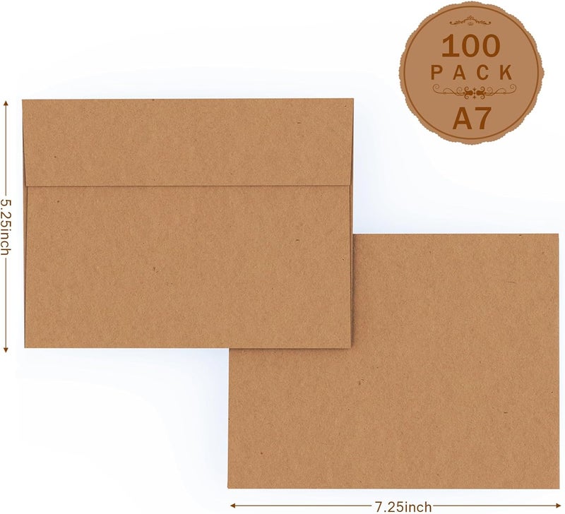 Goefun A7 Brown Kraft Envelopes Self Seal 100 Pack 120 GSM， Printable 5x7 Envelopes for Invitation, Mailing, Weddings, Business, Birthday, Photos, Documents and DIY Cards - Image 2